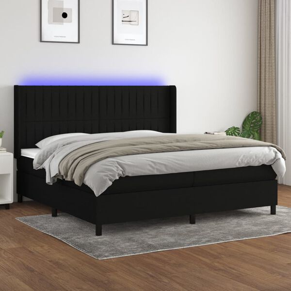 vidaXL &Kappa;&rho;&epsilon;&beta;ά&tau;&iota; Boxspring &mu;&epsilon; &Sigma;&tau;&rho;ώ&mu;&alpha; & LED &Mu;&alpha;ύ&rho;&omicron; 200x200 &epsilon;&kappa;. &Upsilon;&phi;&alpha;&sigma;&mu;ά&tau;&iota;&nu;&omicron;