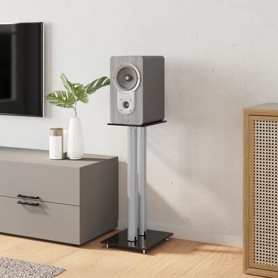 vidaXL Βάσεις Ηχείων με 2 Στήλες 2 Τεμ. Μαύρο/Ασημί από Ψημένο Γυαλί