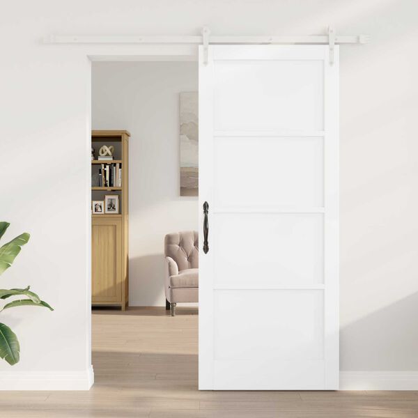 vidaXL Συρόμενη Πόρτα Λευκό 86 x 211 cm Μασίφ ξύλο πεύκου και χάλυβας