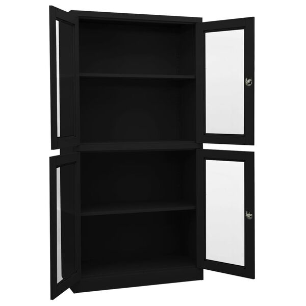 vidaXL Ντουλάπα Γραφείου Μαύρη 90x40x180 εκ. από Ατσάλι / Ψημένο Γυαλί