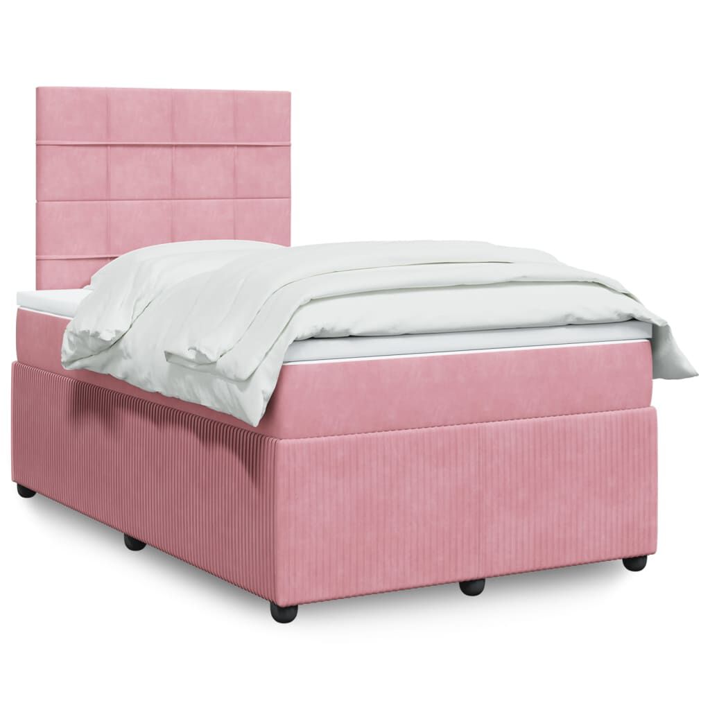 vidaXL Κρεβάτι Boxspring με Στρώμα Ροζ 120x200 εκ. Βελούδινο