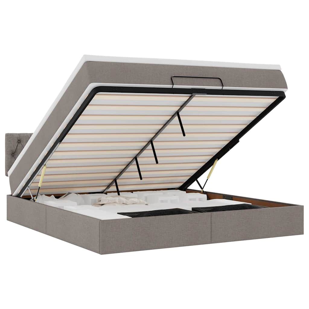 vidaXL Οθωμανικό κρεβάτι με στρώμα & LEDs Taupe 180x200cm ύφασμα