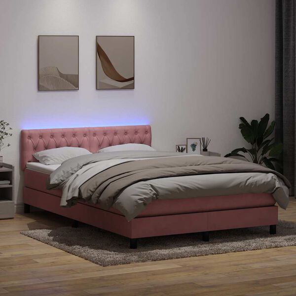 vidaXL &Kappa;&rho;&epsilon;&beta;ά&tau;&iota; Boxspring &mu;&epsilon; &Sigma;&tau;&rho;ώ&mu;&alpha; & LED &Rho;&omicron;&zeta; 140x210 &epsilon;&kappa;. &Beta;&epsilon;&lambda;&omicron;ύ&delta;&iota;&nu;&omicron;