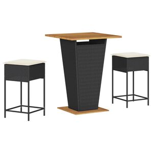vidaXL Σετ Επίπλων Μπαρ Κήπου 3 τεμ. Μαύρο Συνθ. Ρατάν με Μαξιλάρια