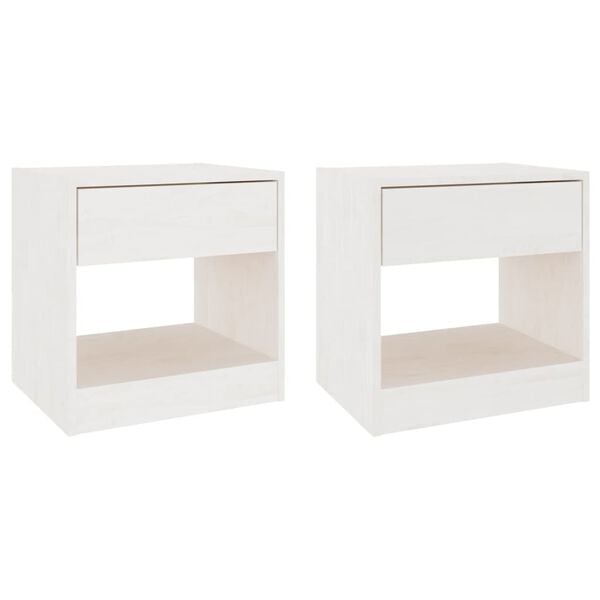 vidaXL Κομοδίνα 2 τεμ. Λευκά 40 x 31 x 40 εκ. από Μασίφ Ξύλο Πεύκου