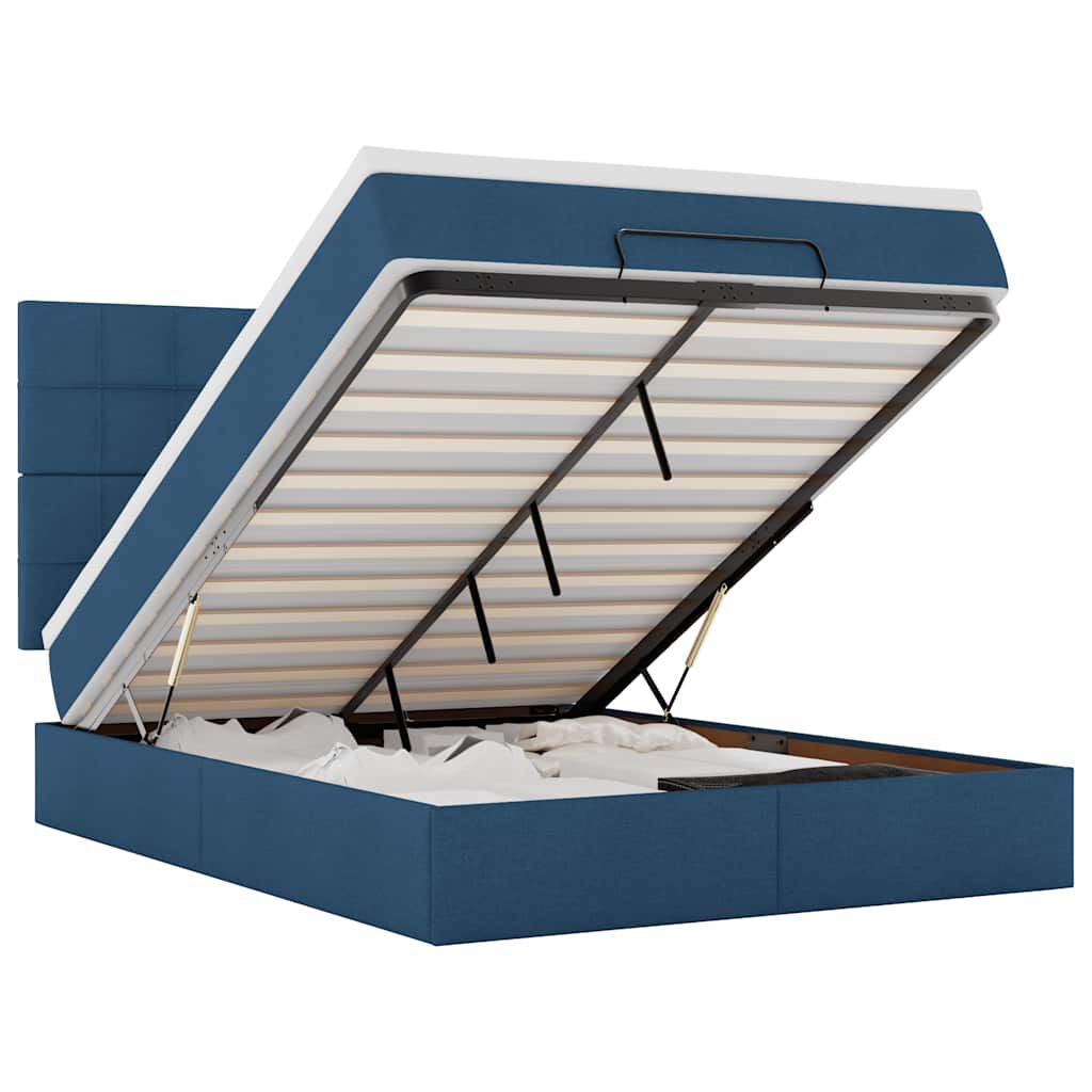 vidaXL Οθωμανικό κρεβάτι με στρώμα & LEDs Μπλε 140x200cm ύφασμα