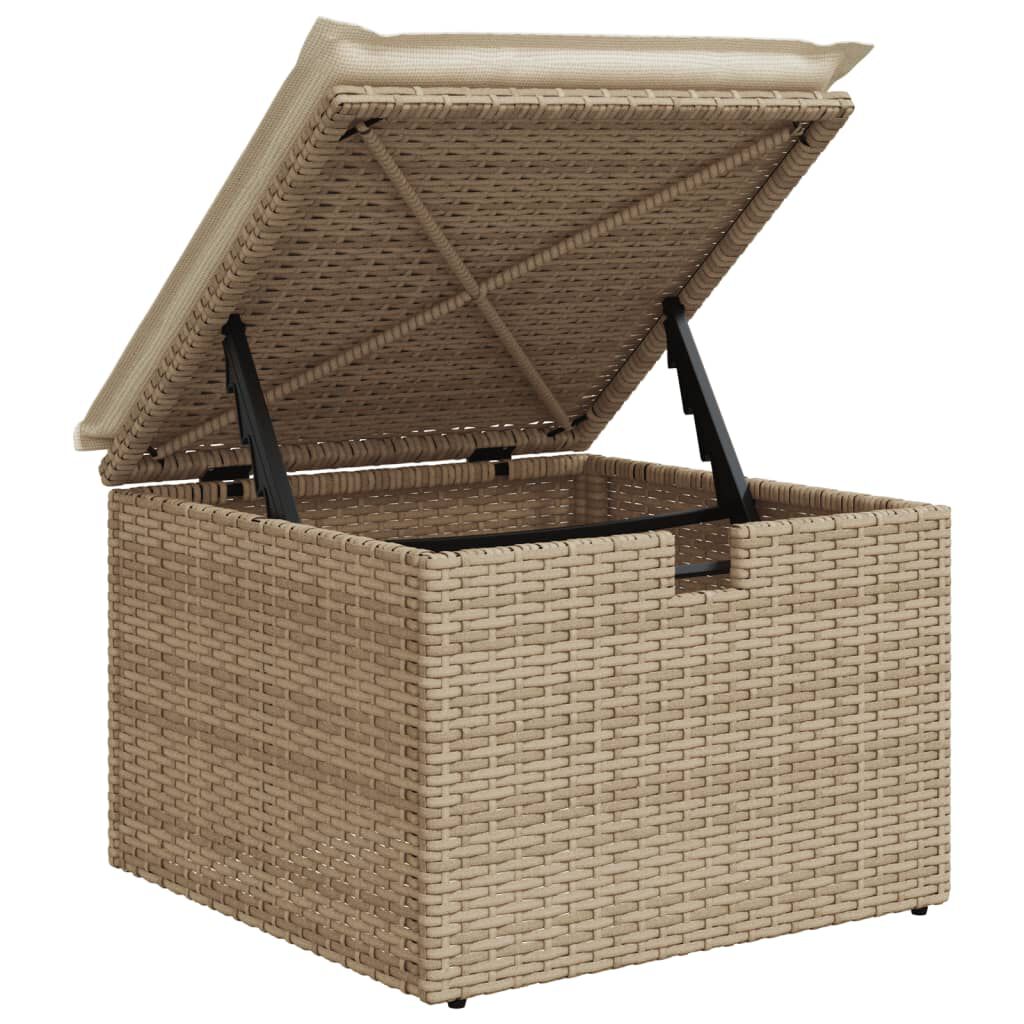 vidaXL Υποπόδιο Κήπου Μπεζ 55x55x37 εκ. Συνθετικό Ρατάν με Μαξιλάρι