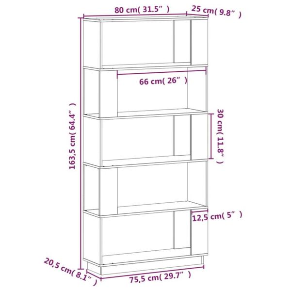 vidaXL Βιβλιοθήκη/Διαχωριστικό Χώρου Μαύρο 80x25x163,5 εκ. Μασίφ Πεύκο