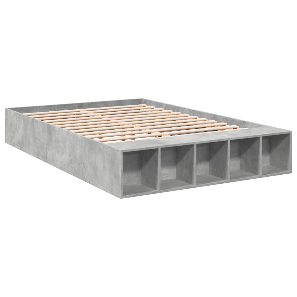 vidaXL Πλαίσιο Κρεβατιού Γκρι Σκυροδέματος 135x190 εκ. Επεξεργ. Ξύλο