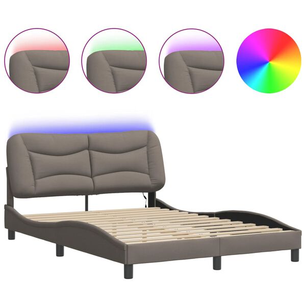 vidaXL Πλαίσιο κρεβατιού με LED χωρίς στρώμα Taupe 140x190 cm Ύφασμα