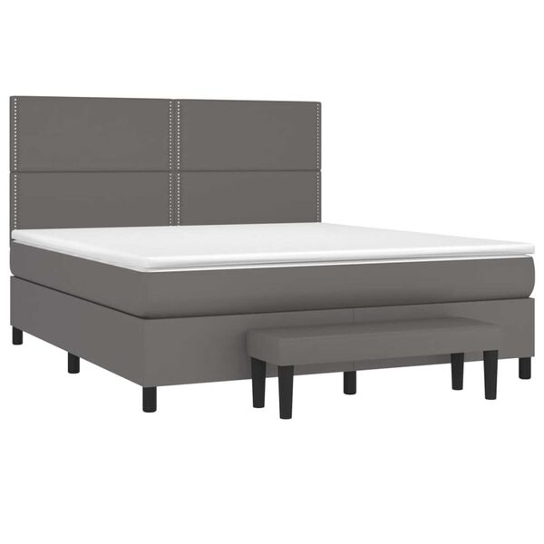 vidaXL Κρεβάτι Boxspring με Στρώμα Γκρι 160x200εκ. από Συνθετικό Δέρμα