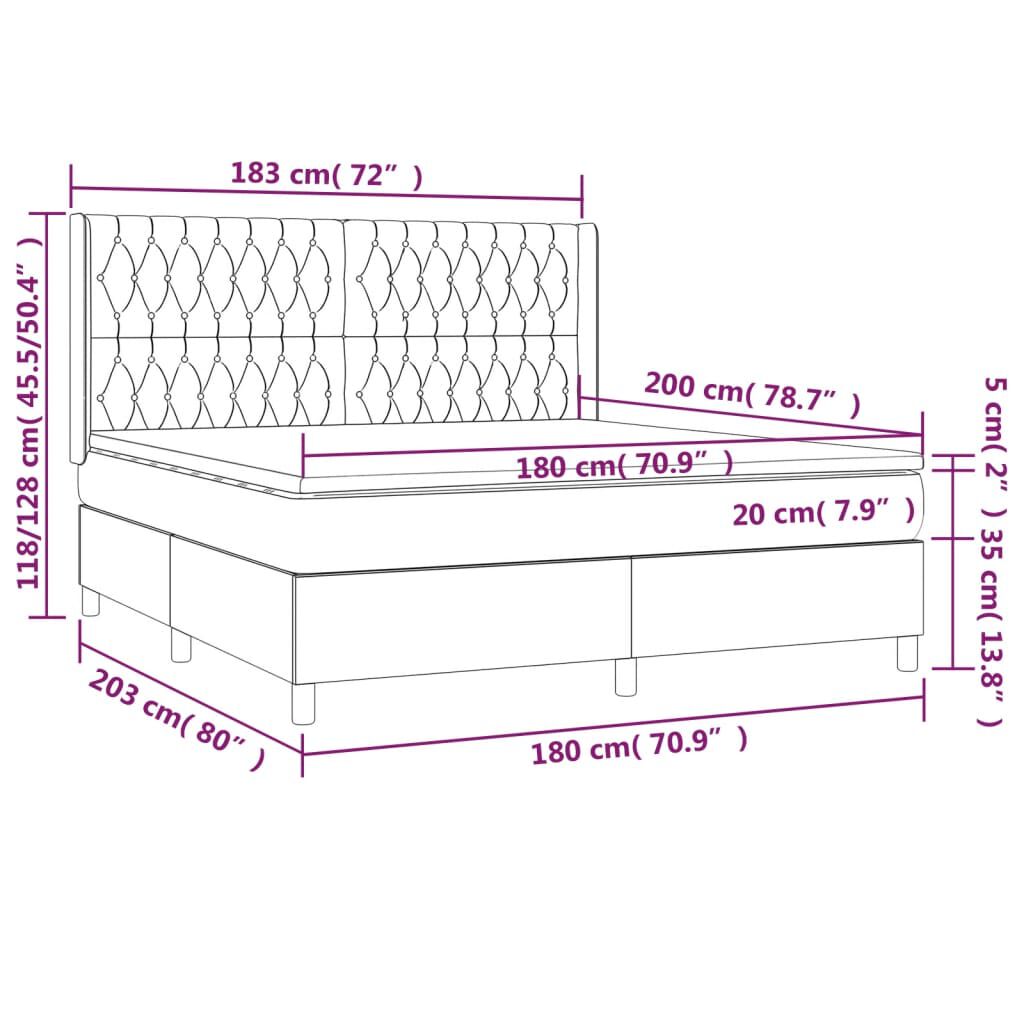 vidaXL Κρεβάτι Boxspring με Στρώμα & LED Taupe 180x200 εκ. Υφασμάτινο