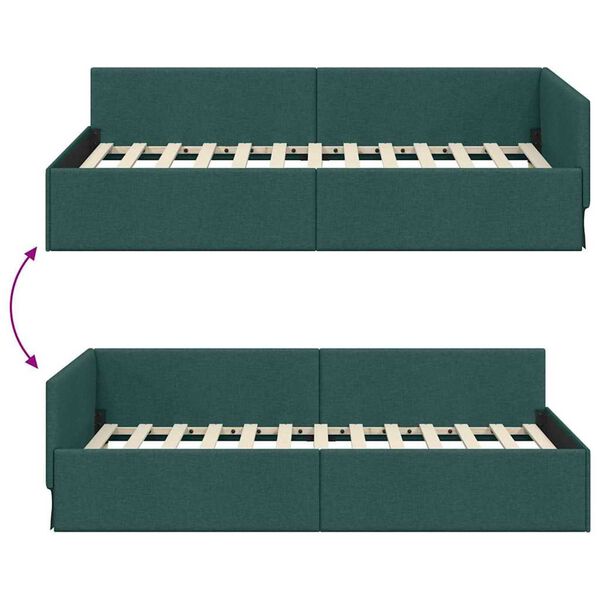 vidaXL Κρεβάτι Γωνίας Σκούρο πράσινο 90 x 190 cm Ύφασμα και Έργο ξύλου