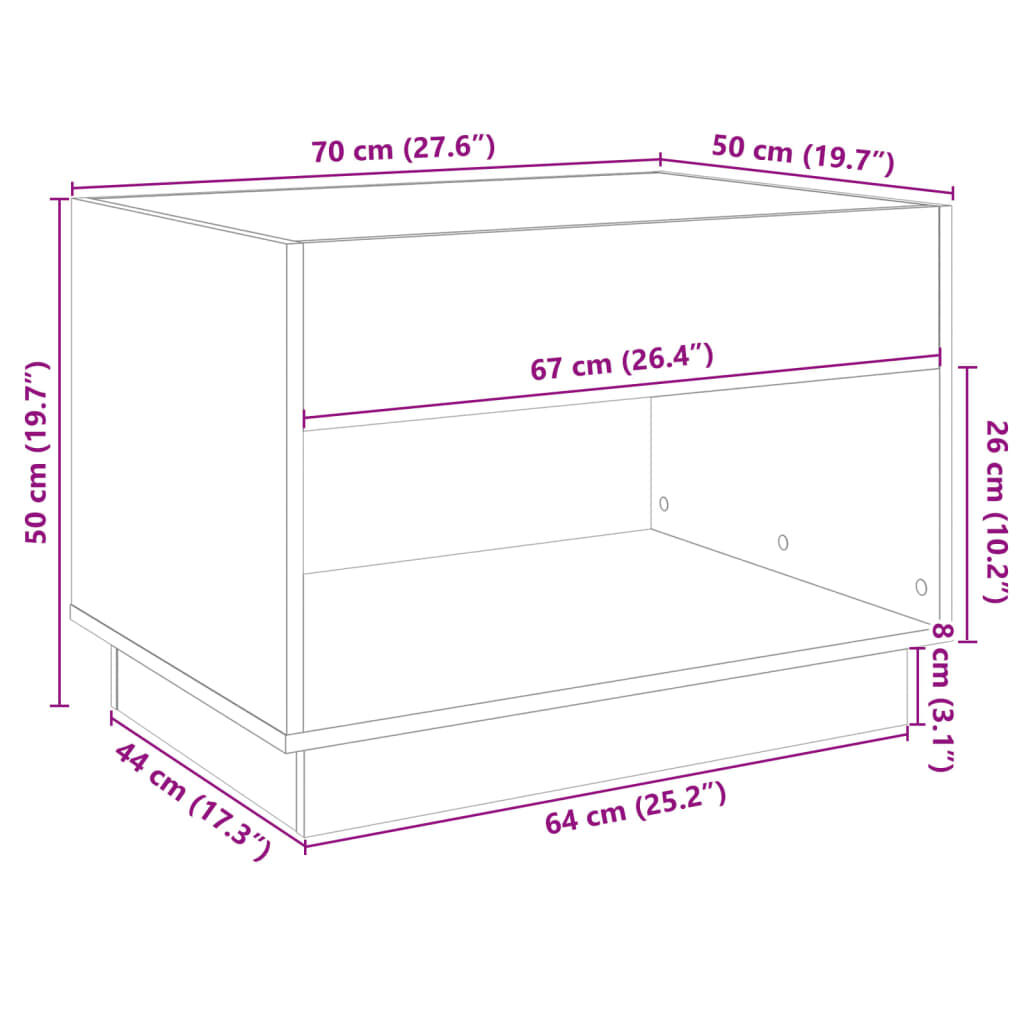 vidaXL Τραπεζάκι Σαλονιού Άπειρο Φως LED Sonoma Δρυς 70x50x50 εκ.