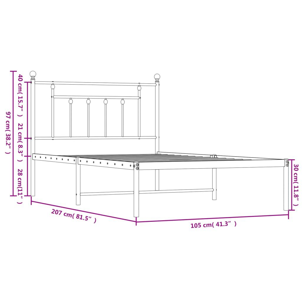 vidaXL Πλαίσιο Κρεβατιού με Κεφαλάρι Μαύρο 100 x 200 εκ. Μεταλλικό