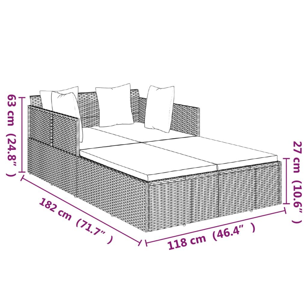 vidaXL Ξαπλώστρα Μαύρη 182 x 118 x 63 εκ. Συνθετικό Ρατάν με Μαξιλάρια