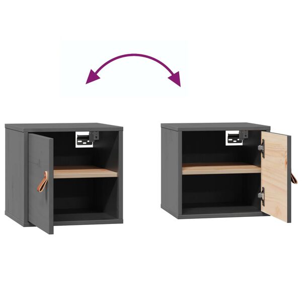 vidaXL Ντουλάπια Τοίχου 2 τεμ. Γκρι 31,5x30x30 εκ. Μασίφ Ξύλο Πεύκου