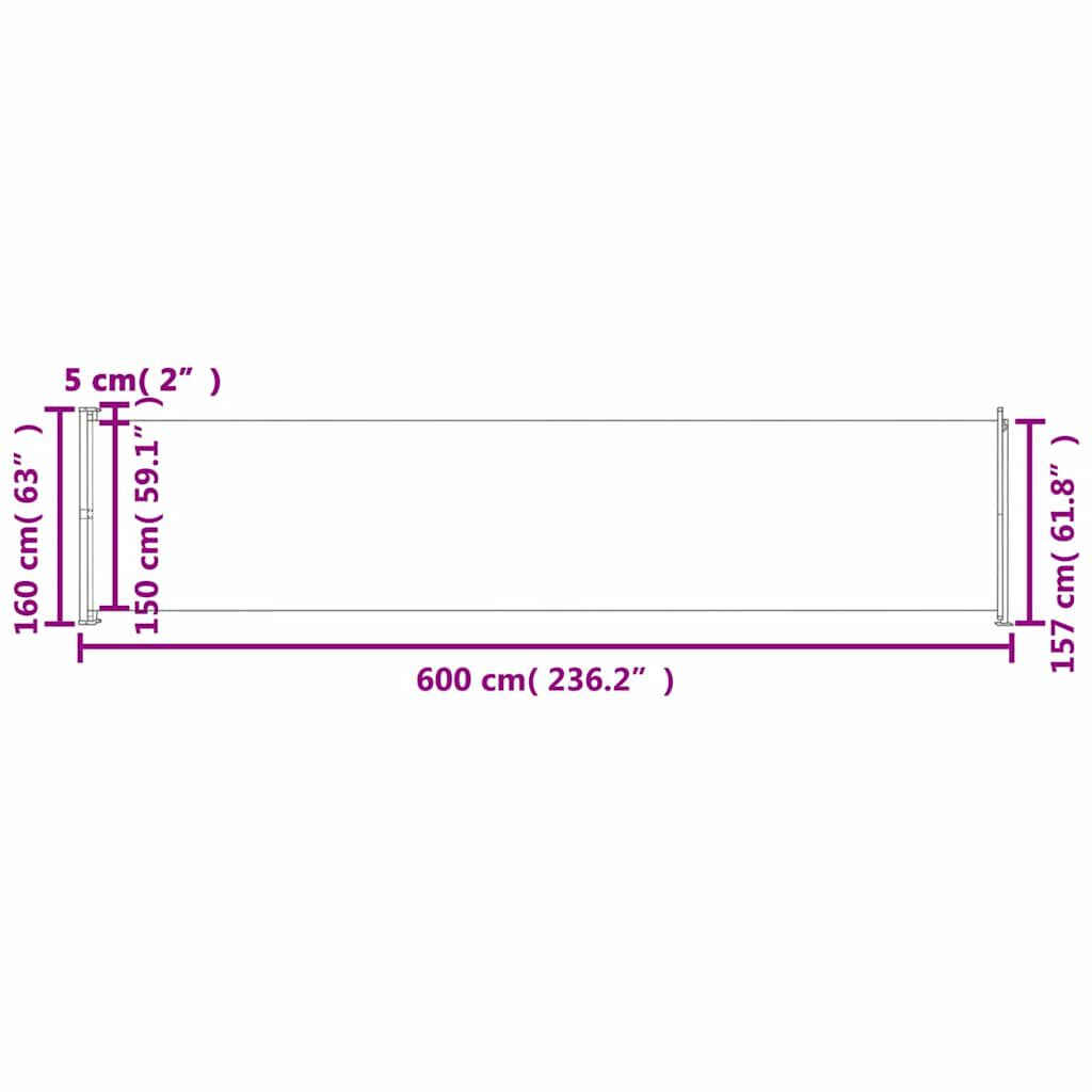 vidaXL Σκίαστρο Πλαϊνό Συρόμενο Βεράντας Κρεμ 600 x 160 εκ.
