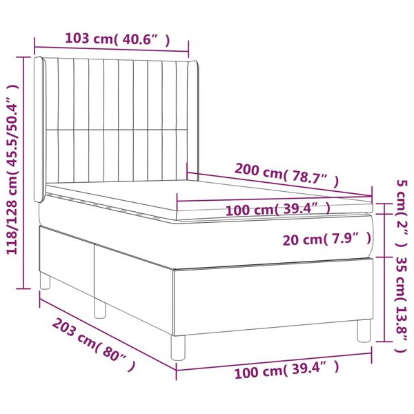 vidaXL Κρεβάτι Boxspring με Στρώμα Μαύρο 100x200 εκ. Βελούδινο