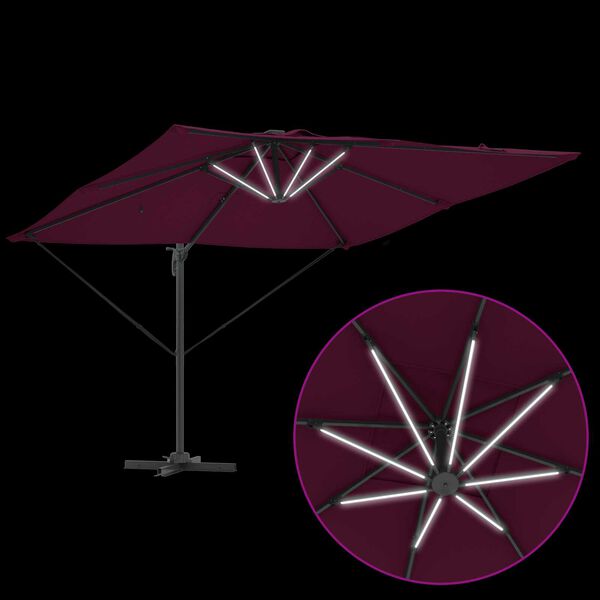 vidaXL Cantilever Roma Παράσολα με LED σε Μπορντό, 286 x 285 x 270 cm, Αλουμίνιο.