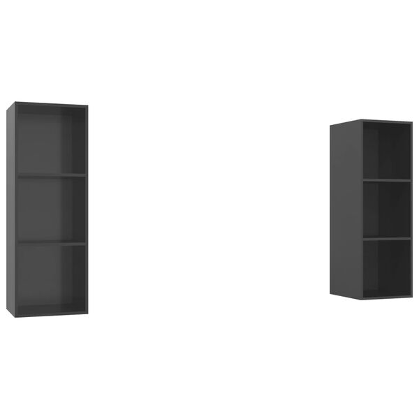 vidaXL Έπιπλα Τηλεόρασης Κρεμαστά 2 τεμ. Γυαλιστερό Γκρι Επεξ. Ξύλο