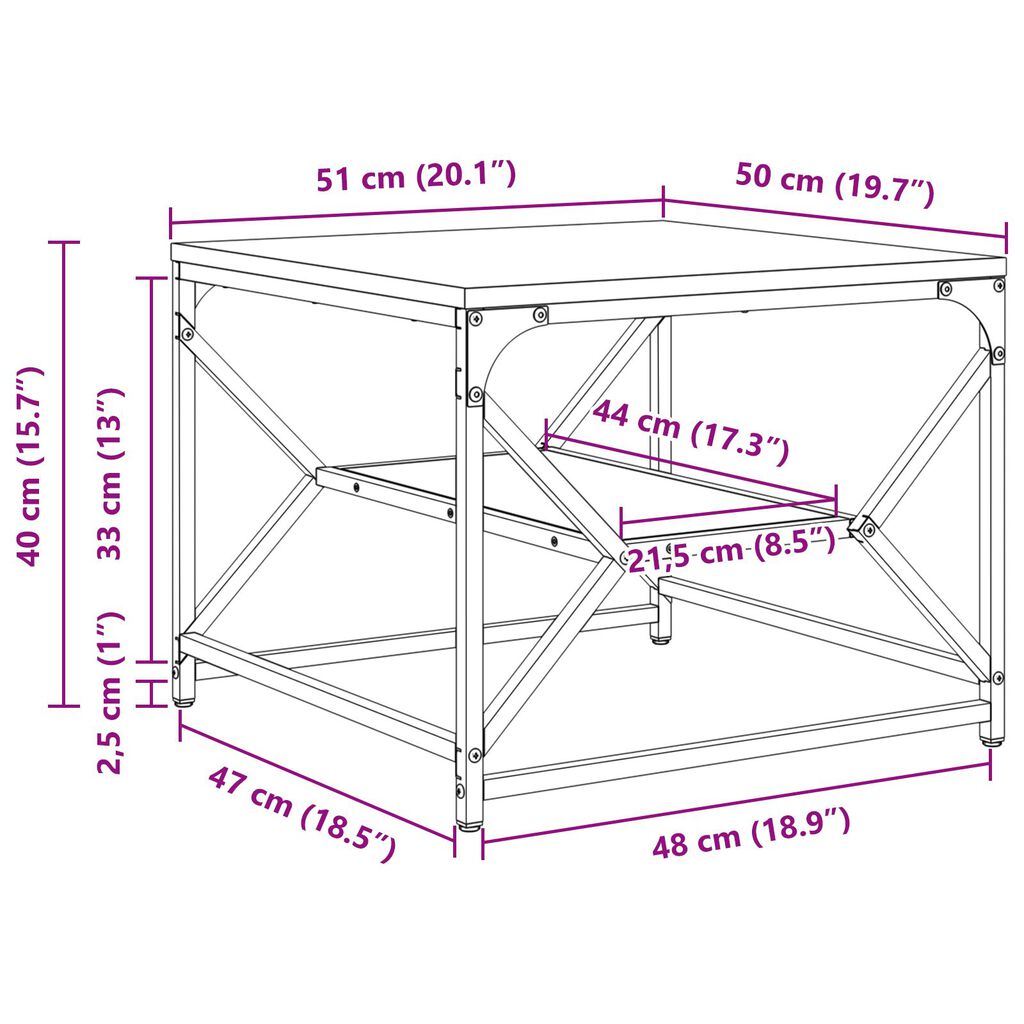 vidaXL Τραπέζι Καφέ με Ράφι από Καπνιστή Δρυ 51x50x40 εκ. Φτιαγμένο από Ξύλο