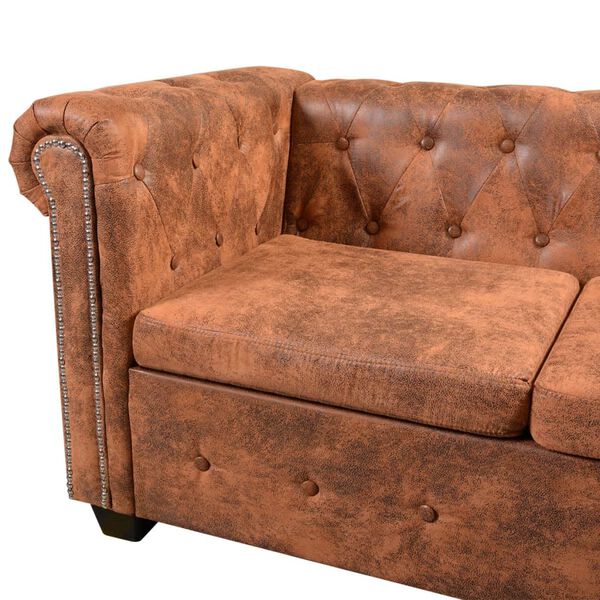 vidaXL Καναπές Γωνιακός Πενταθέσιος Chesterfield Καφέ Συνθετικό Δέρμα