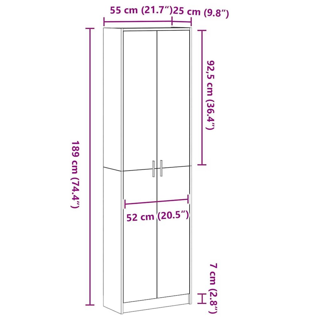 vidaXL Ντουλάπι με ράφι Λευκό 55 x 25 x 189 εκ. Επεξεργασμένο ξύλο