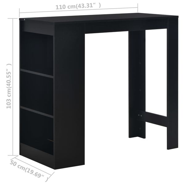 vidaXL Τραπέζι Μπαρ με Ράφια Μαύρο 110 x 50 x 103 εκ.