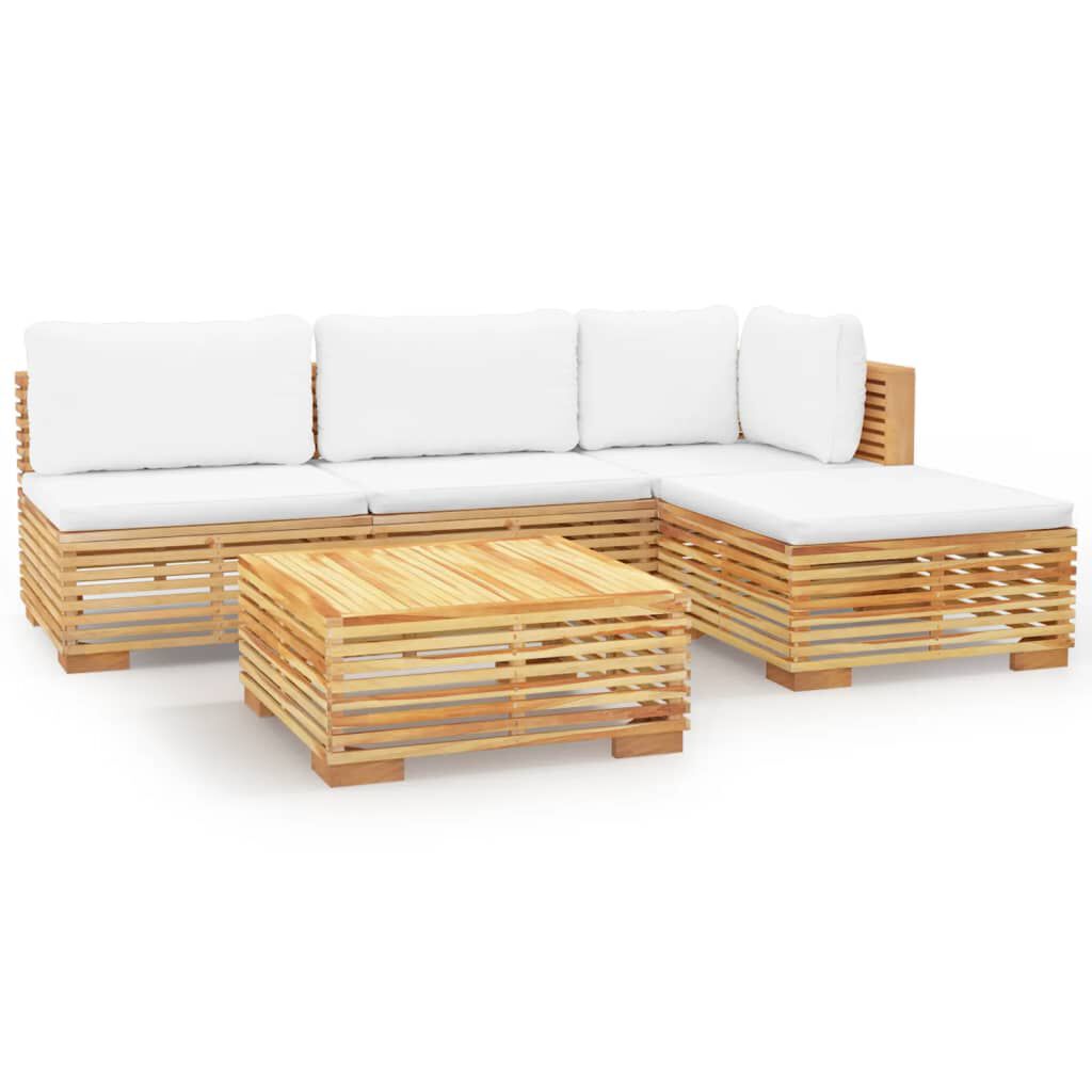 vidaXL Σαλόνι Κήπου Σετ 5 Τεμαχίων από Μασίφ Ξύλο Teak με Μαξιλάρια