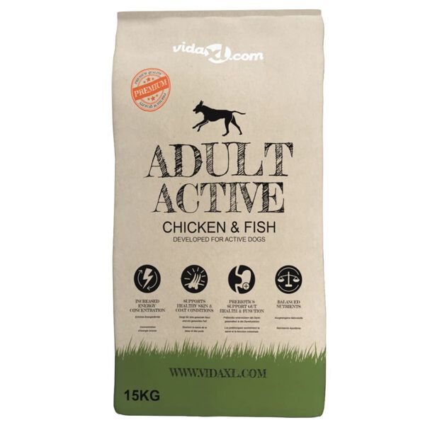 vidaXL Ξηρά Τροφή Σκύλων Premium Adult Active Chicken & Fish 15 κ.