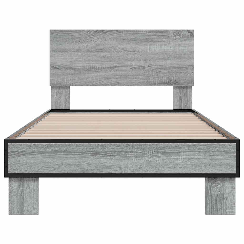 vidaXL Πλαίσιο Κρεβατιού Γκρι Sonoma 90 x 190 εκ. Επεξ. Ξύλο & Μέταλλο