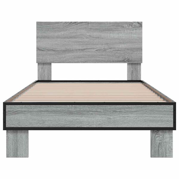 vidaXL Πλαίσιο Κρεβατιού Γκρι Sonoma 90 x 190 εκ. Επεξ. Ξύλο & Μέταλλο