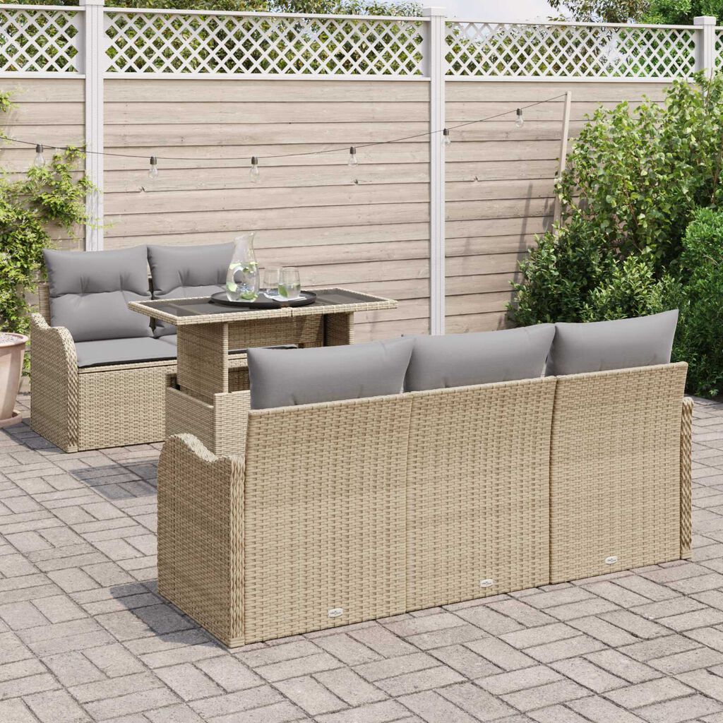 vidaXL Σετ Καναπέ Κήπου 6 pcs Μπεζ 100 x 55 x 73 εκ Πολυ ράταν