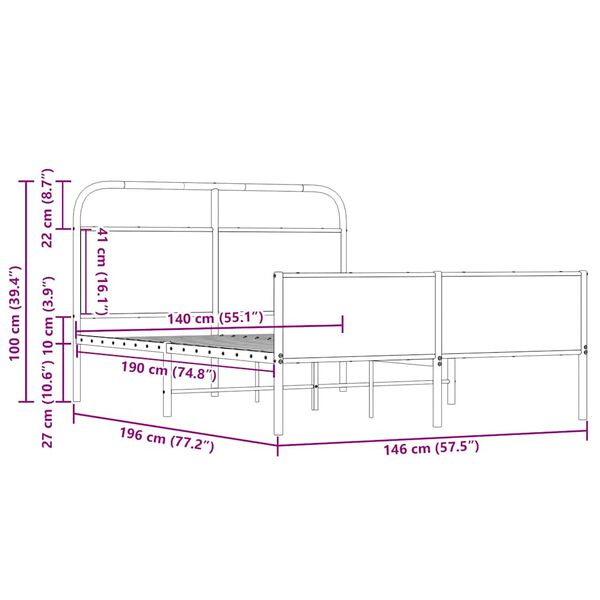 vidaXL Πλαίσιο Κρεβατιού Χωρ. Στρώμα Sonoma Δρυς 140x190εκ. Επ. Ξύλο