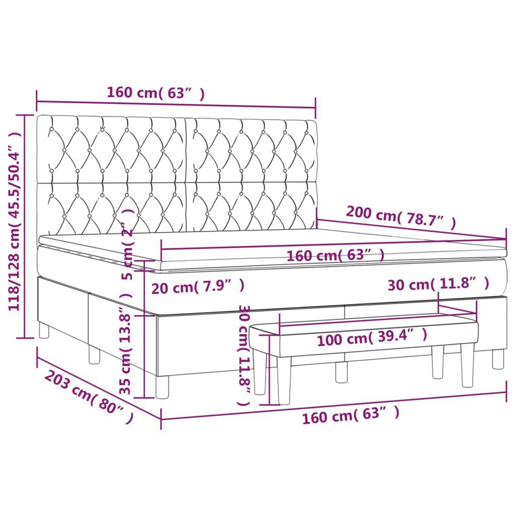 vidaXL Κρεβάτι Boxspring με Στρώμα Σκούρο Γκρι 160x200 εκ Υφασμάτινο
