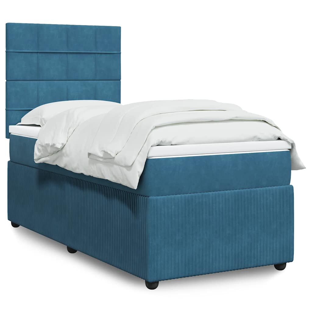 vidaXL Κρεβάτι Boxspring με Στρώμα Μπλε 100x200 εκ. Βελούδινο