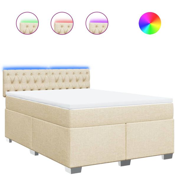 vidaXL Κρεβάτι Boxspring με Στρώμα Κρεμ 140x190 εκ. Υφασμάτινο