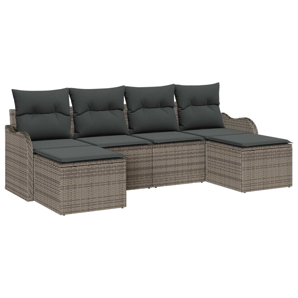 vidaXL Σετ Καναπέ Κήπου με μαξιλάρι 6 pcs Γκρι Πολυ ράταν
