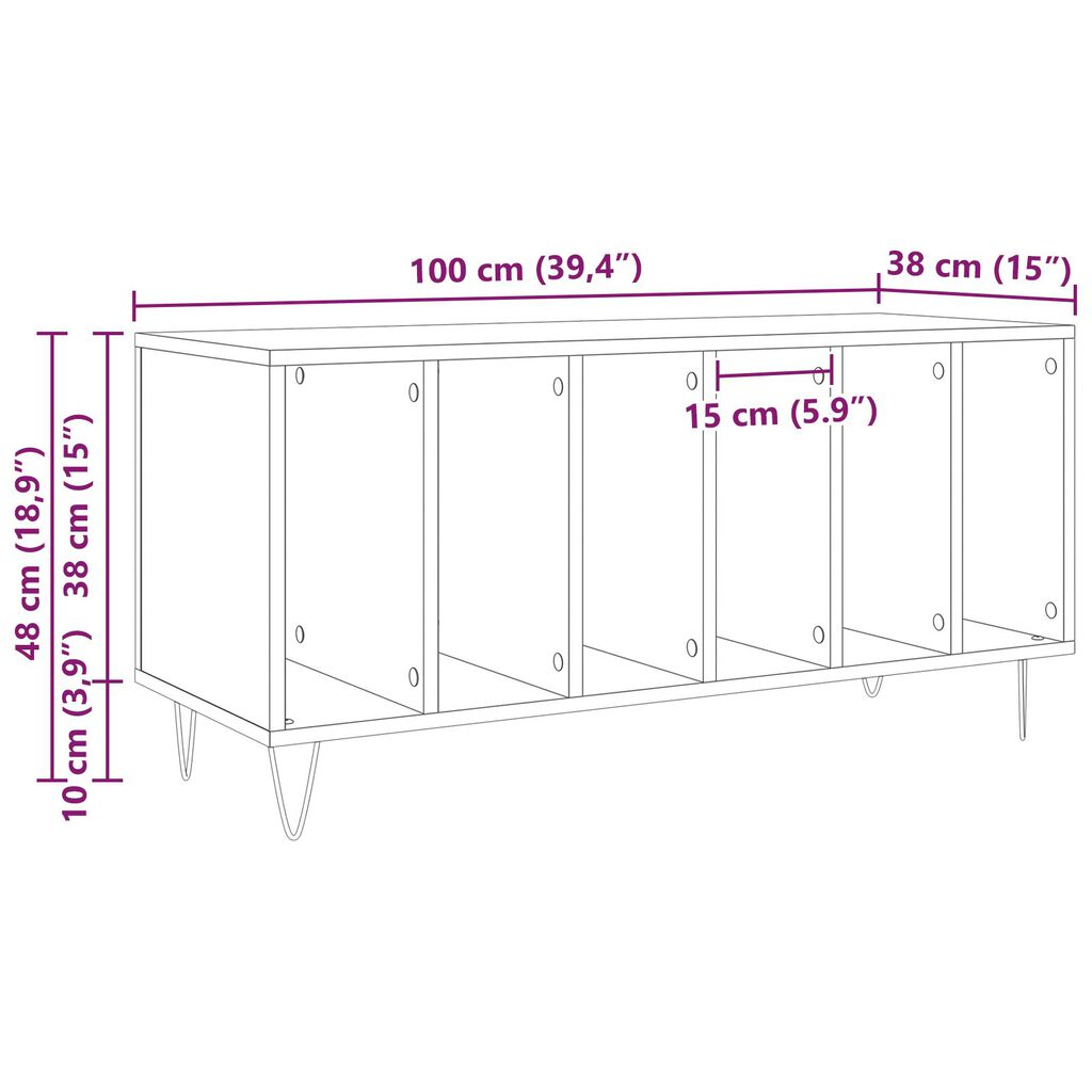 vidaXL Ντουλάπα Δίσκων Μαύρη Δρυς 100x38x48 εκ. Επεξεργασμένο Ξύλο