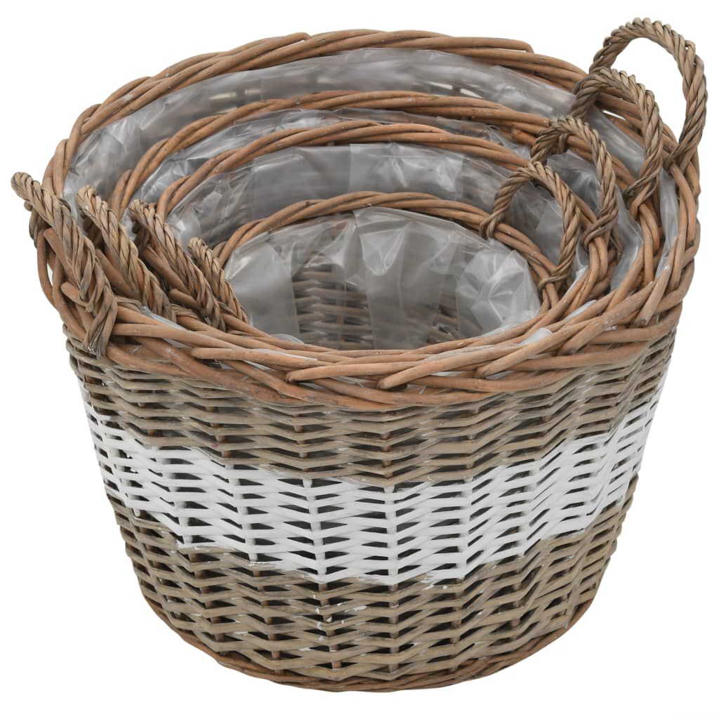 vidaXL Γλάστρες Υπερυψωμένες 4 τεμ. Wicker με Επένδυση Πολυαιθυλενίου