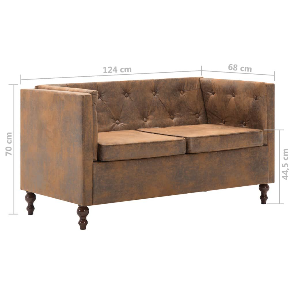 vidaXL Καναπές Διθέσιος Chesterfield Καφέ Ύφασμα με Σουέντ Εμφάνιση