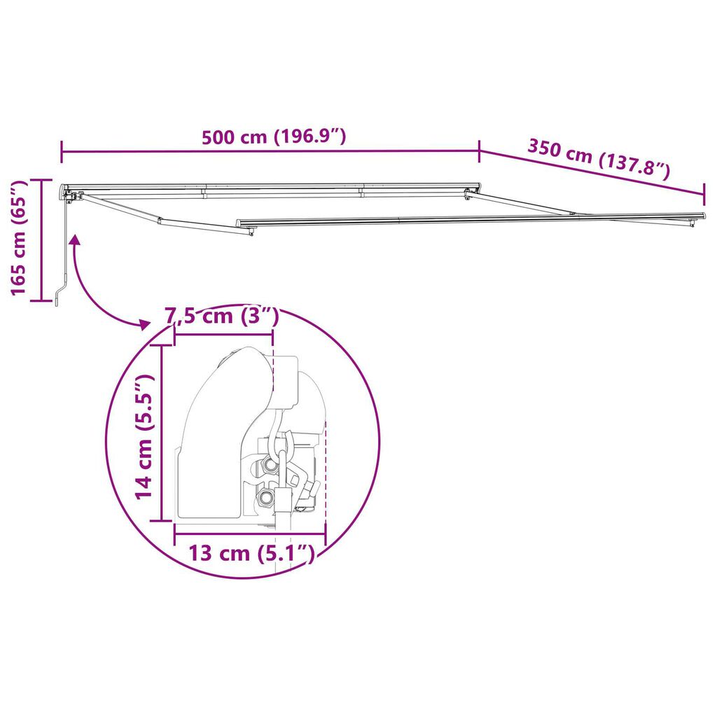 vidaXL Manual Retractable Awning της σε Πορτοκαλί και Κίτρινο 500x350 εκ.