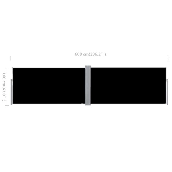 vidaXL Σκίαστρο Πλαϊνό Συρόμενο Μαύρο 160 x 600 εκ.
