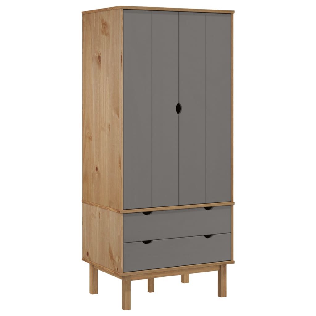vidaXL Ντουλάπα OTTA Καφέ/Γκρι 76,5 x 53 x 172 εκ. Μασίφ Ξύλο Πεύκου