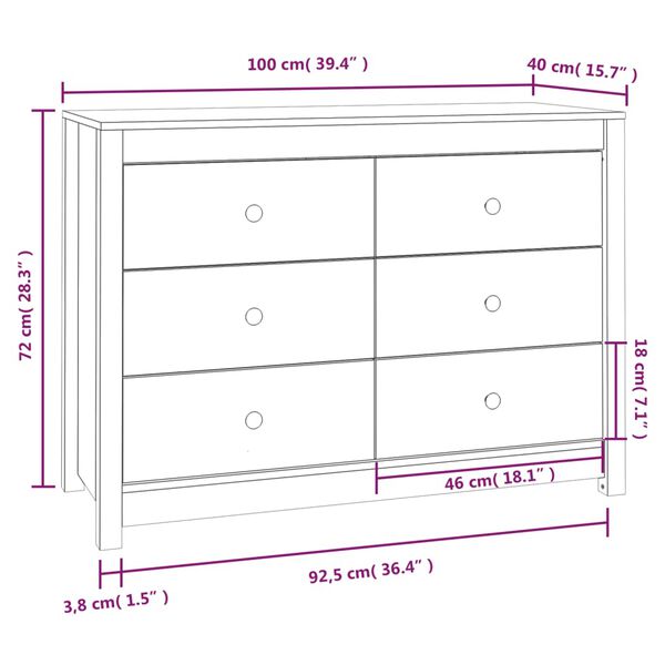 vidaXL Βοηθητικό Ντουλάπι 100 x 40 x 72 εκ. από Μασίφ Ξύλο Πεύκου