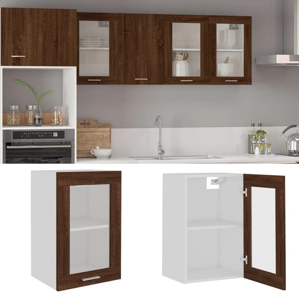 vidaXL Ντουλάπι Κρεμαστό Γυάλινο Lyon Καφέ Δρυς 40x31x60εκ. Επεξ. Ξύλο