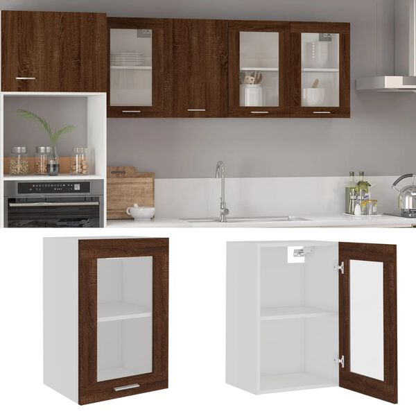 vidaXL Ντουλάπι Κρεμαστό Γυάλινο Lyon Καφέ Δρυς 40x31x60εκ. Επεξ. Ξύλο