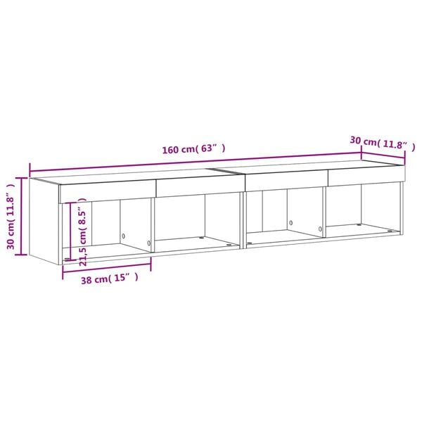 vidaXL Έπιπλα Τηλεόρασης με LED 2 τεμ. Γκρι Sonoma 80 x 30 x 30 εκ.