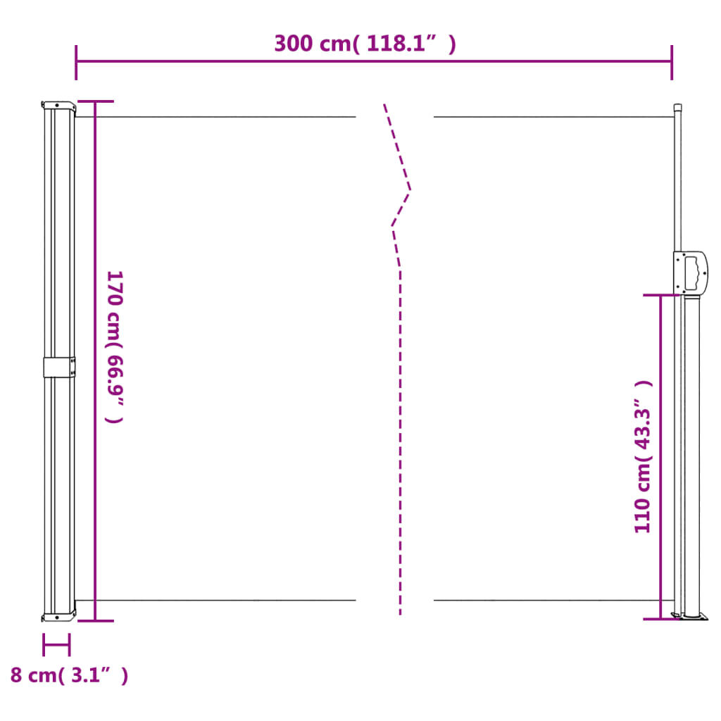 vidaXL Σκίαστρο Πλαϊνό Συρόμενο Τερακότα 170 x 300 εκ.